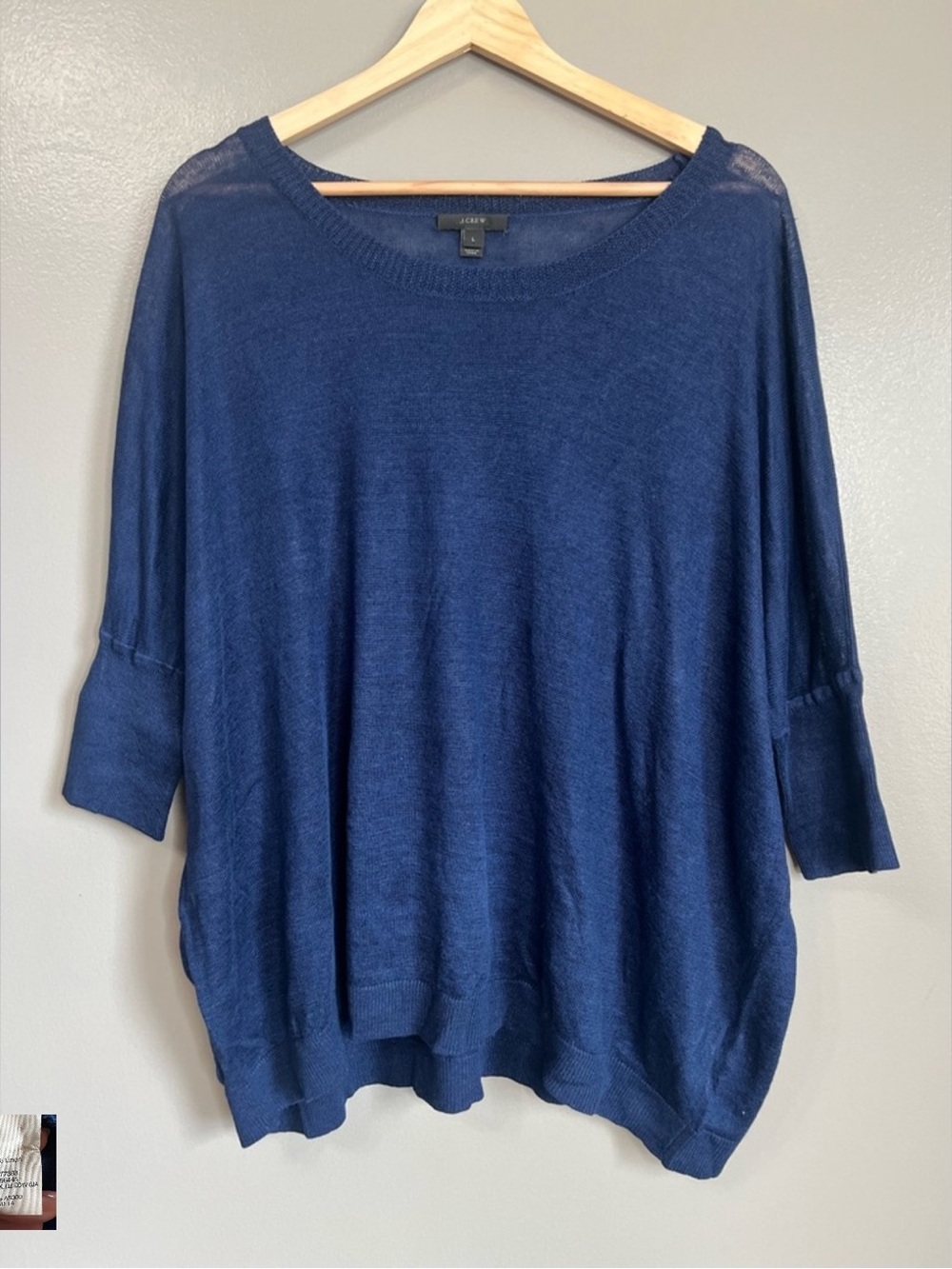 J. Crew linen blue drop shoulder pull over sweater large spring transitional